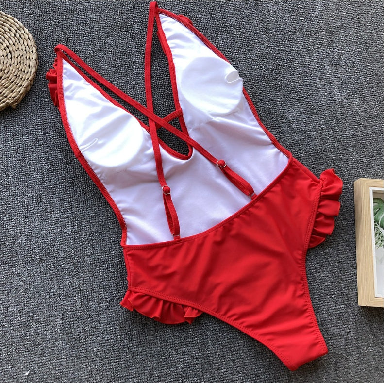 New Bikini AliExpress explosion models ruffled bikini sexy backless one-piece swimsuit female bikini