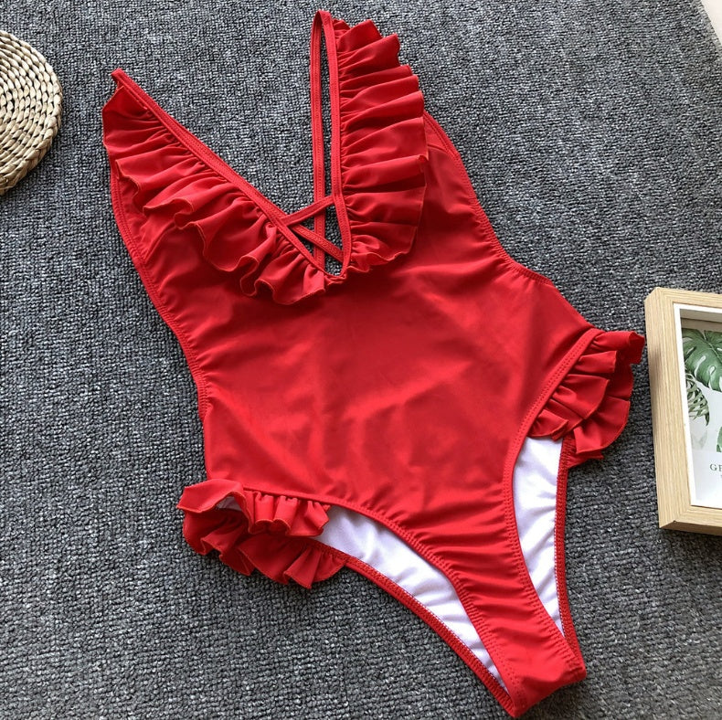 New Bikini AliExpress explosion models ruffled bikini sexy backless one-piece swimsuit female bikini