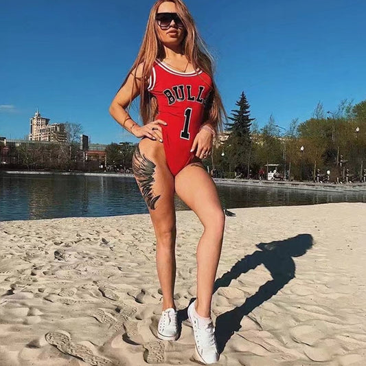 Women's Letter Print One-Piece Swimsuit Bikini Tank Top Shorts