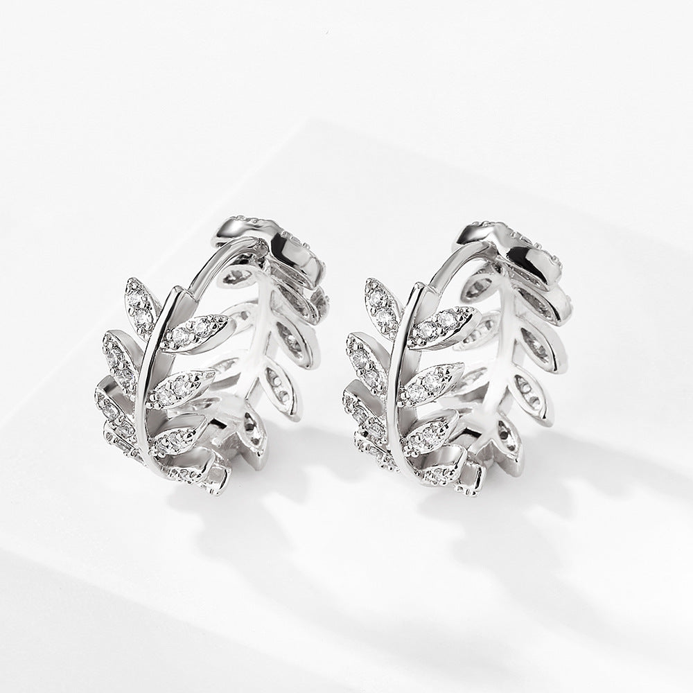 South Korea Niche Design Micro Inlaid Zircon Leaf-shaped Earring